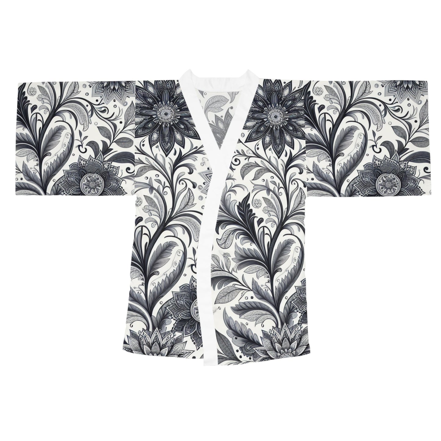 Elegant Floral Long Sleeve Kimono Robe, Stylish Lounge Wear, Perfect for Relaxation, Gift for Her, Home Spa Essentials, Beautiful Design Grayceful LLC