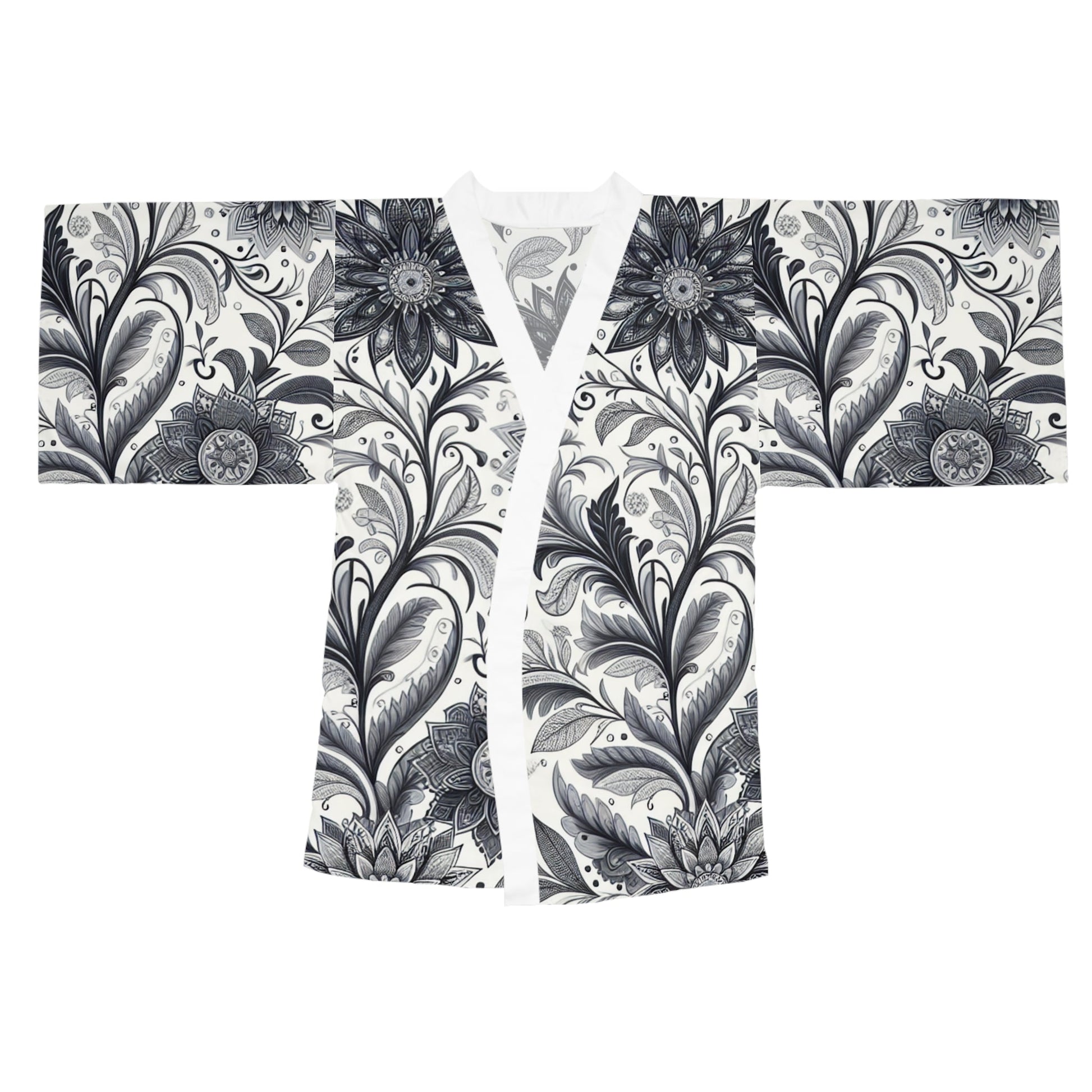 Elegant Floral Long Sleeve Kimono Robe, Stylish Lounge Wear, Perfect for Relaxation, Gift for Her, Home Spa Essentials, Beautiful Design Grayceful LLC