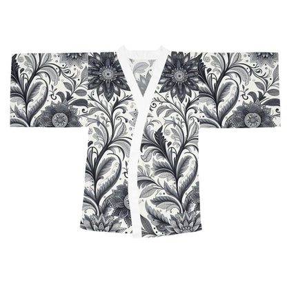 Elegant Floral Long Sleeve Kimono Robe, Stylish Lounge Wear, Perfect for Relaxation, Gift for Her, Home Spa Essentials, Beautiful Design Grayceful LLC