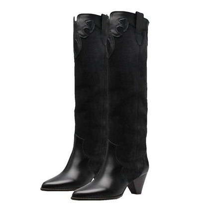 Retro Country Knee High Cowgirl Boots | Luxury Suede Embroidered Cowgirl Boots with High Heel Country in My Heart