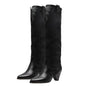 Retro Country Knee High Cowgirl Boots | Luxury Suede Embroidered Cowgirl Boots with High Heel Country in My Heart
