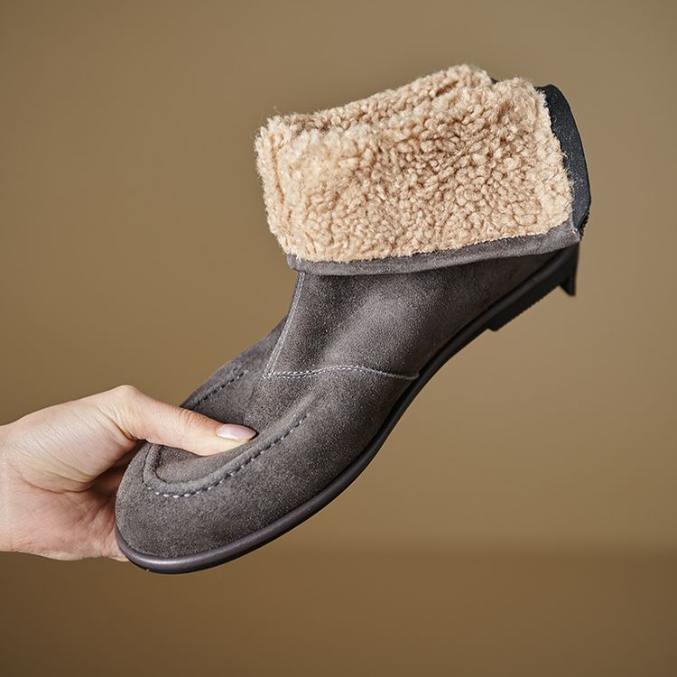 Women’s Fleece-Lined Ankle Boots – Round Toe Low Heel Winter Boots FitiqueFit