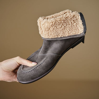 Women’s Fleece-Lined Ankle Boots – Round Toe Low Heel Winter Boots FitiqueFit