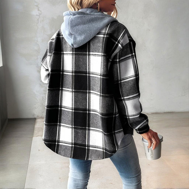 Plaid Drawstring Hoodie Shirt FitiqueFit