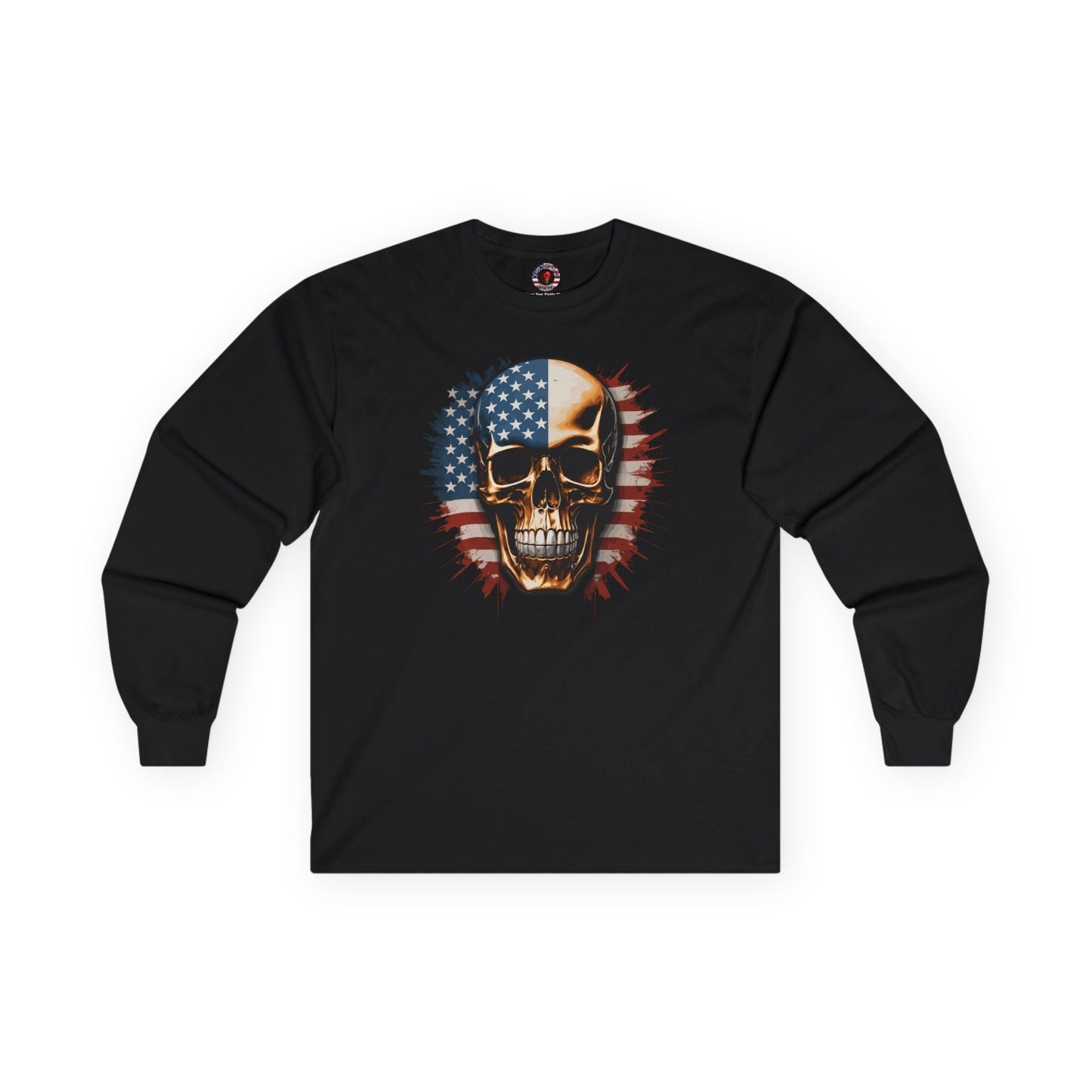 American Flag Skull Long Sleeve Tee The Devil's Pickle