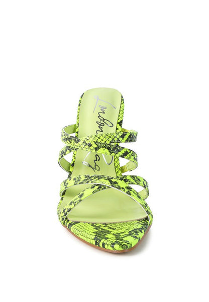 NIGHTCLUB HIGH HEELED NEON ANIMAL SANDALS See size chart under “more details” The Fashion Celestial