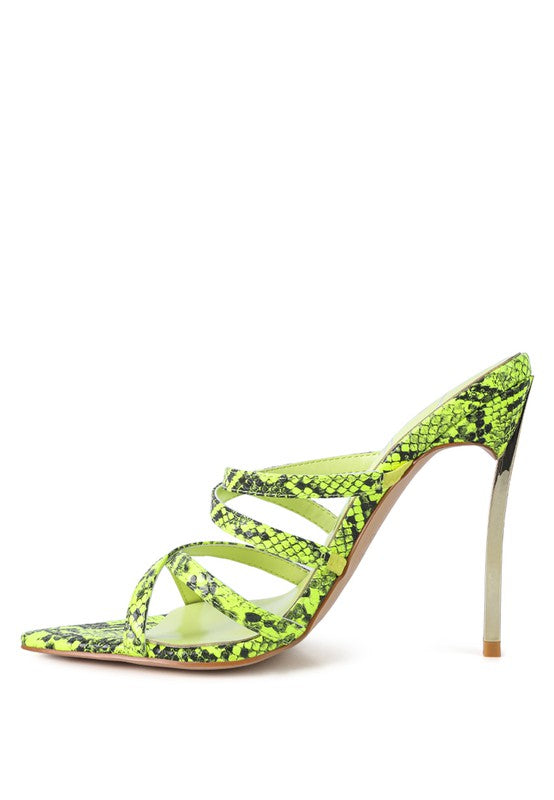 NIGHTCLUB HIGH HEELED NEON ANIMAL SANDALS See size chart under “more details” The Fashion Celestial