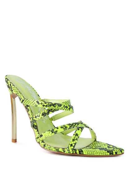 NIGHTCLUB HIGH HEELED NEON ANIMAL SANDALS See size chart under “more details” The Fashion Celestial