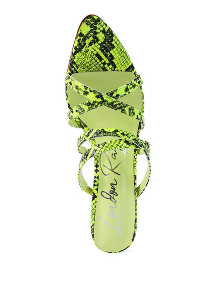 NIGHTCLUB HIGH HEELED NEON ANIMAL SANDALS See size chart under “more details” The Fashion Celestial