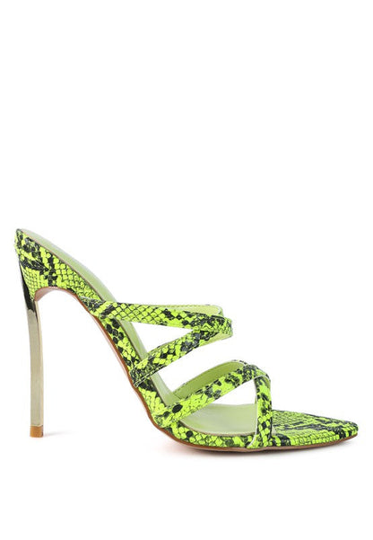 NIGHTCLUB HIGH HEELED NEON ANIMAL SANDALS See size chart under “more details” The Fashion Celestial