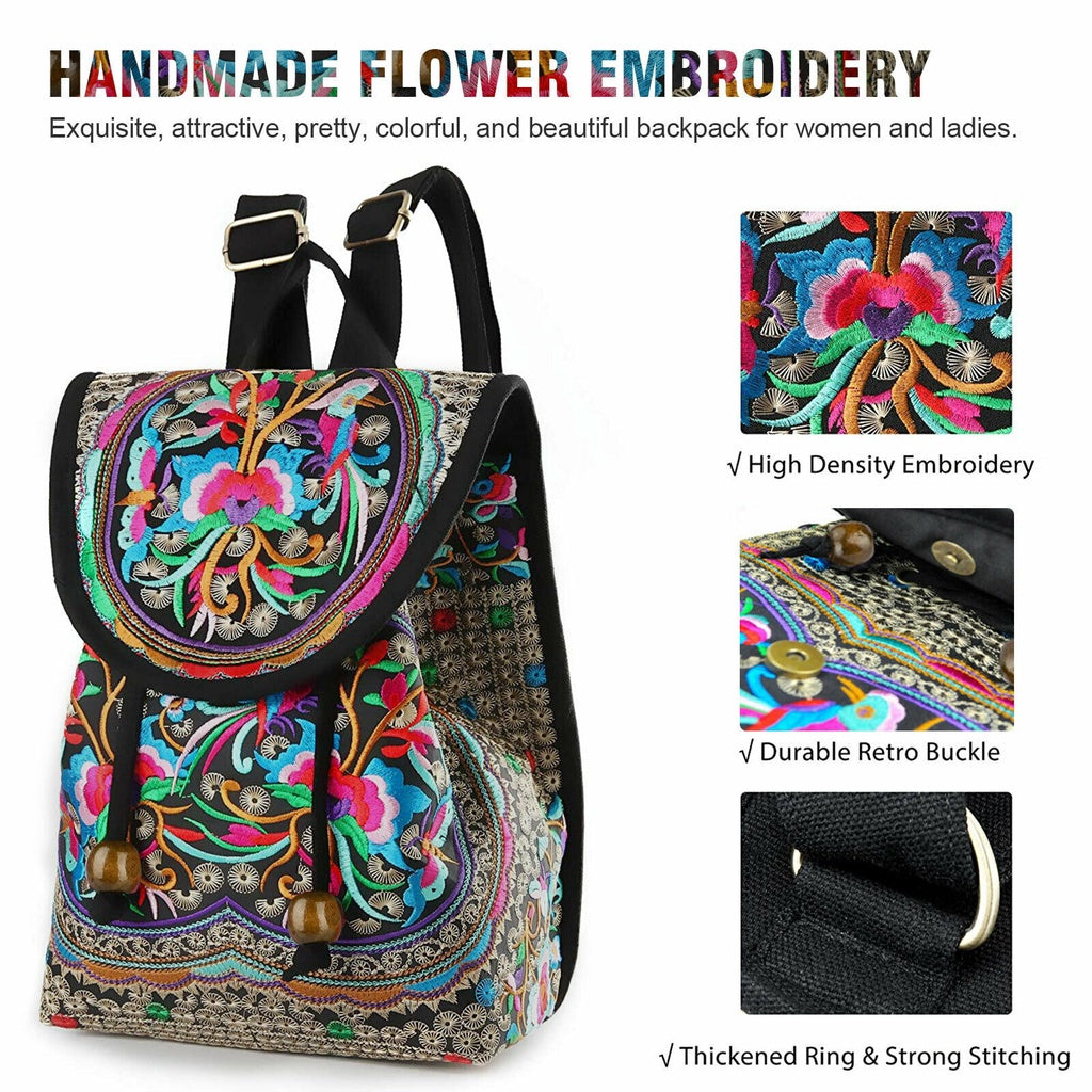 [Ethnic Style Daypack] GUDAOBELL Vintage Embroidered Women's Backpack | Ethnic Style Travel Daypack Tote Shoulder Bag NovaCart