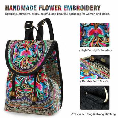[Ethnic Style Daypack] GUDAOBELL Vintage Embroidered Women's Backpack | Ethnic Style Travel Daypack Tote Shoulder Bag NovaCart