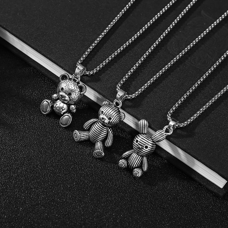 Little Bear Titanium 201 Stainless Steel Necklace Hip-Hop Rabbit Pendant Men's Minimalist Versatile Long Sweater Chain Accessory 27.56inch NovaCart