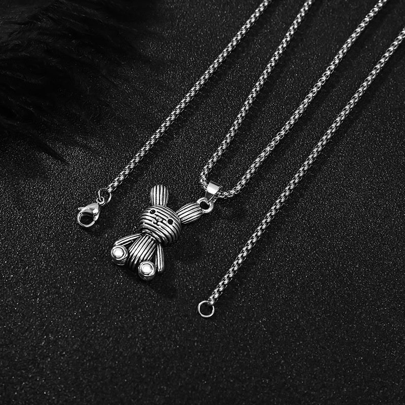Little Bear Titanium 201 Stainless Steel Necklace Hip-Hop Rabbit Pendant Men's Minimalist Versatile Long Sweater Chain Accessory 27.56inch NovaCart