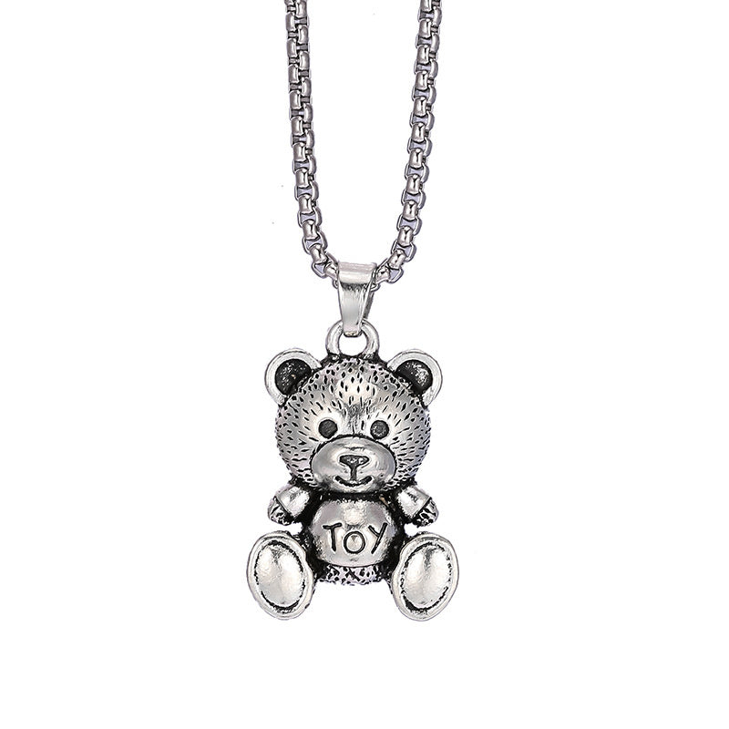 Little Bear Titanium 201 Stainless Steel Necklace Hip-Hop Rabbit Pendant Men's Minimalist Versatile Long Sweater Chain Accessory 27.56inch NovaCart
