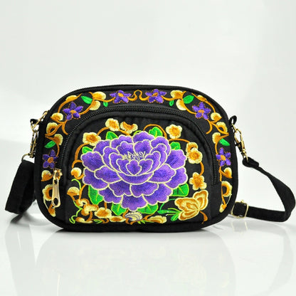 Vibrant Floral Embroidered Crossbody Bag for Women - Lightweight, Double-Sided Design with Detachable Strap, Zipper Closure, and Phone Pocket - Perfect for Casual Outings, Travel Accessory | Vibrant Pattern Bag | Coin Purse NovaCart