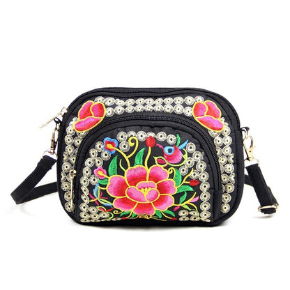 Vibrant Floral Embroidered Crossbody Bag for Women - Lightweight, Double-Sided Design with Detachable Strap, Zipper Closure, and Phone Pocket - Perfect for Casual Outings, Travel Accessory | Vibrant Pattern Bag | Coin Purse NovaCart