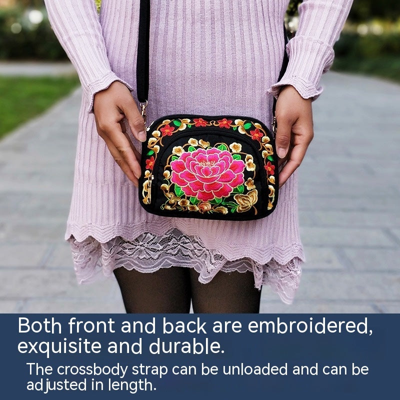 Vibrant Floral Embroidered Crossbody Bag for Women - Lightweight, Double-Sided Design with Detachable Strap, Zipper Closure, and Phone Pocket - Perfect for Casual Outings, Travel Accessory | Vibrant Pattern Bag | Coin Purse NovaCart