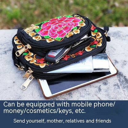 Vibrant Floral Embroidered Crossbody Bag for Women - Lightweight, Double-Sided Design with Detachable Strap, Zipper Closure, and Phone Pocket - Perfect for Casual Outings, Travel Accessory | Vibrant Pattern Bag | Coin Purse NovaCart