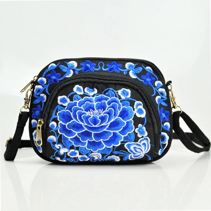 Vibrant Floral Embroidered Crossbody Bag for Women - Lightweight, Double-Sided Design with Detachable Strap, Zipper Closure, and Phone Pocket - Perfect for Casual Outings, Travel Accessory | Vibrant Pattern Bag | Coin Purse NovaCart