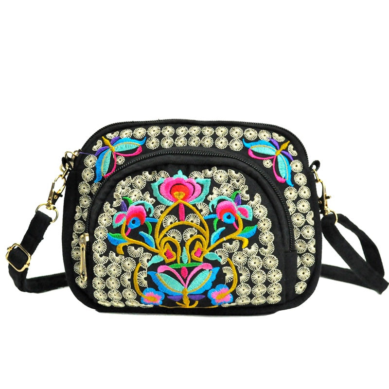 Vibrant Floral Embroidered Crossbody Bag for Women - Lightweight, Double-Sided Design with Detachable Strap, Zipper Closure, and Phone Pocket - Perfect for Casual Outings, Travel Accessory | Vibrant Pattern Bag | Coin Purse NovaCart