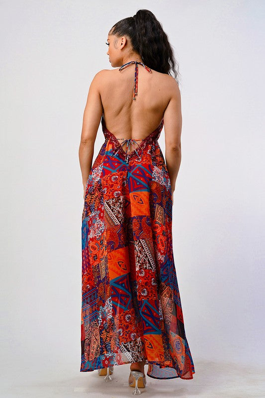 Bohemian print sequin lace trim maxi dress See size chart under “more details” The Fashion Celestial