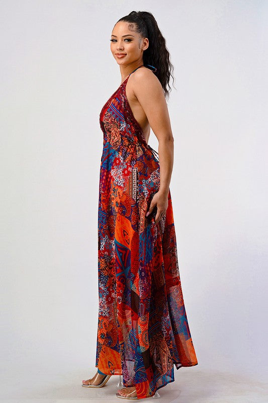 Bohemian print sequin lace trim maxi dress See size chart under “more details” The Fashion Celestial