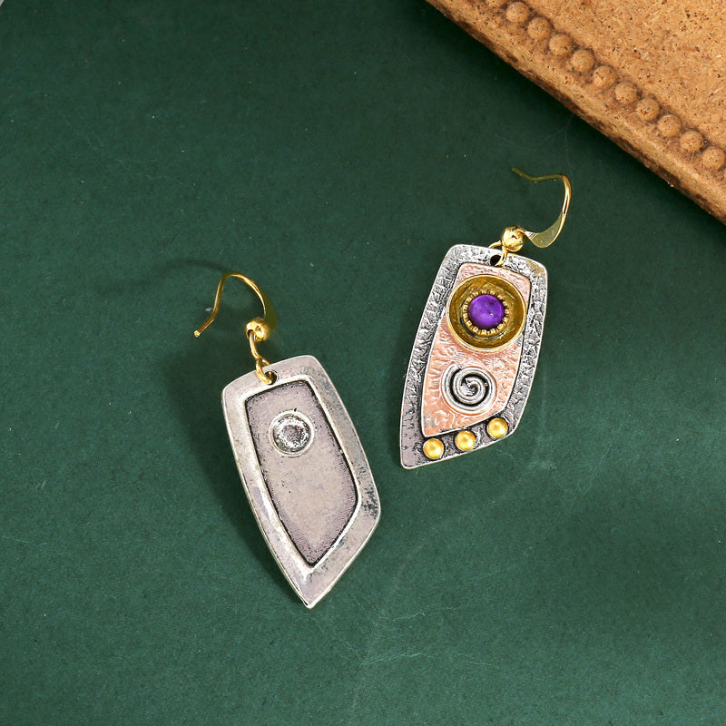 Women's Vintage Bohemian Drop Earrings - 14K Gold Plated Zinc Alloy with Synthetic Gems, Simple Irregular Shape Metal Engraved Pattern Dangle Jewelry | Elegant Gift for Women | Lightweight and Durable NovaCart