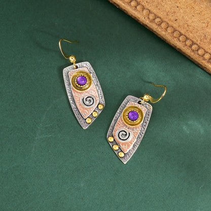 Women's Vintage Bohemian Drop Earrings - 14K Gold Plated Zinc Alloy with Synthetic Gems, Simple Irregular Shape Metal Engraved Pattern Dangle Jewelry | Elegant Gift for Women | Lightweight and Durable NovaCart