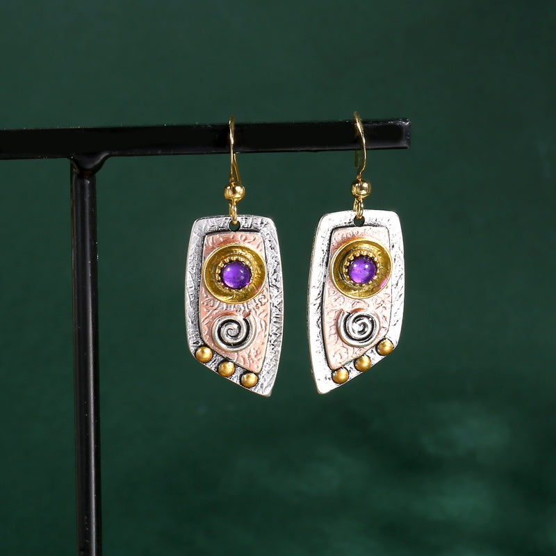 Women's Vintage Bohemian Drop Earrings - 14K Gold Plated Zinc Alloy with Synthetic Gems, Simple Irregular Shape Metal Engraved Pattern Dangle Jewelry | Elegant Gift for Women | Lightweight and Durable NovaCart