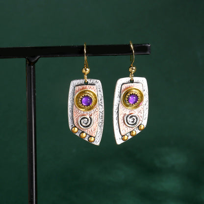 Women's Vintage Bohemian Drop Earrings - 14K Gold Plated Zinc Alloy with Synthetic Gems, Simple Irregular Shape Metal Engraved Pattern Dangle Jewelry | Elegant Gift for Women | Lightweight and Durable NovaCart