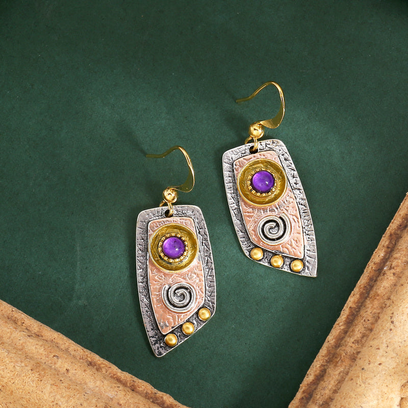 Women's Vintage Bohemian Drop Earrings - 14K Gold Plated Zinc Alloy with Synthetic Gems, Simple Irregular Shape Metal Engraved Pattern Dangle Jewelry | Elegant Gift for Women | Lightweight and Durable NovaCart