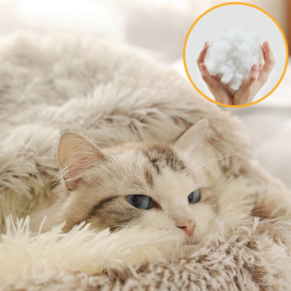 2 in 1 Round Warm Pet Bed House Polyester Cat Bed, Long Plush, Winter, with Sleeping Bag Sofa Cushion for Cat NovaCart