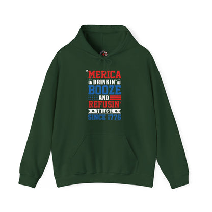 Merica Drinkin Booze And Refusin To Lose Hooded Sweatshirt The Devil's Pickle
