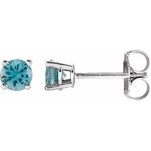 14K White 4 mm Natural Blue Zircon Earrings Ethereal Legacy Boutiques