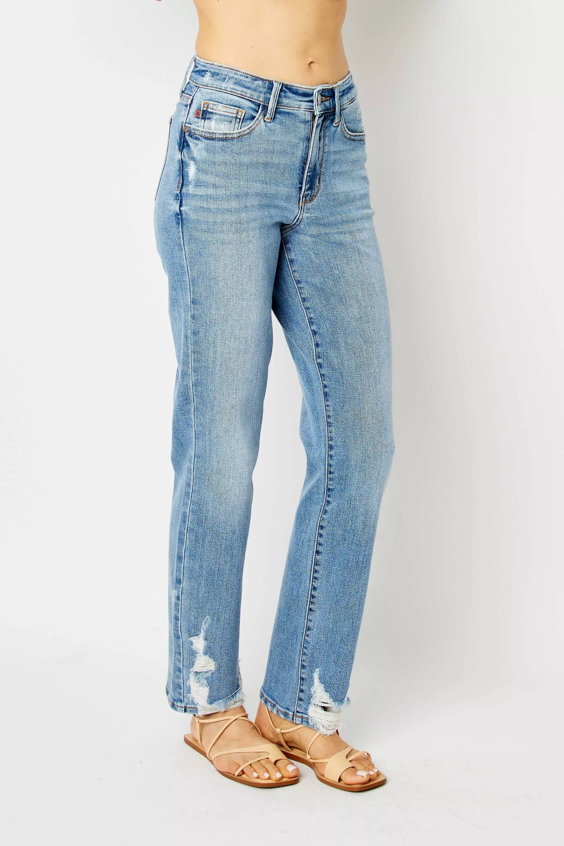 Judy Blue Full Size High Waist Straight Jeans with Heavy Destroy Plus Size Garden Naked Curves