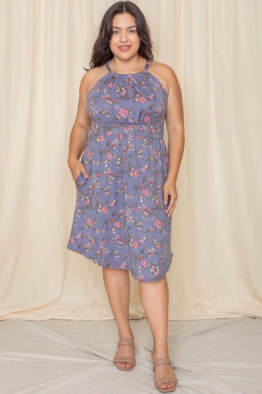 Plus Floral Halter Top Midi Dress See size chart under “more details” The Fashion Celestial