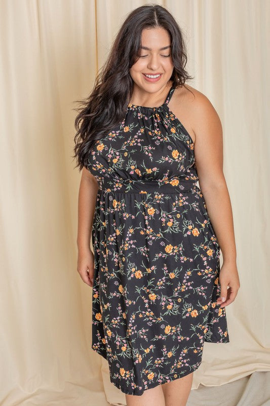 Plus Floral Halter Top Midi Dress See size chart under “more details” The Fashion Celestial