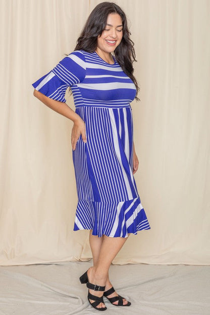 Plus Mix Stripe Ruffle Midi Dress See size chart under “more details” The Fashion Celestial