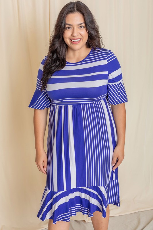 Plus Mix Stripe Ruffle Midi Dress See size chart under “more details” The Fashion Celestial