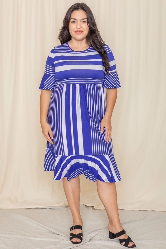 Plus Mix Stripe Ruffle Midi Dress See size chart under “more details” The Fashion Celestial