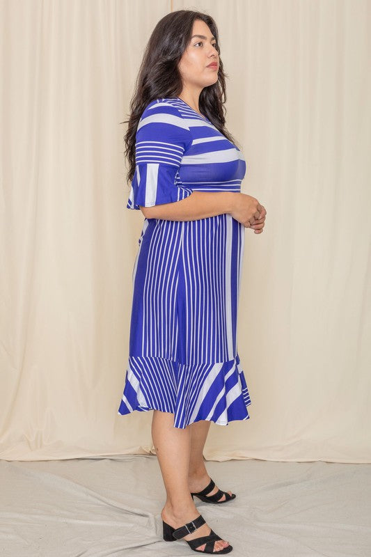 Plus Mix Stripe Ruffle Midi Dress See size chart under “more details” The Fashion Celestial