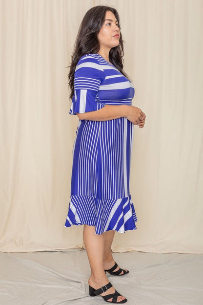 Plus Mix Stripe Ruffle Midi Dress See size chart under “more details” The Fashion Celestial