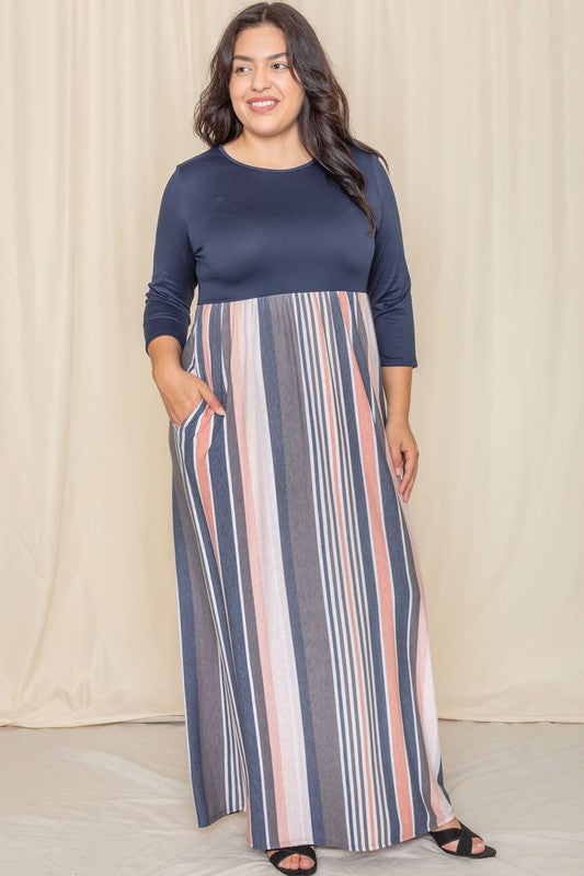 Plus Stripe Quarter Sleeve Maxi Dress See size chart under “more details” The Fashion Celestial
