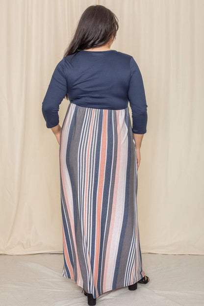 Plus Stripe Quarter Sleeve Maxi Dress See size chart under “more details” The Fashion Celestial