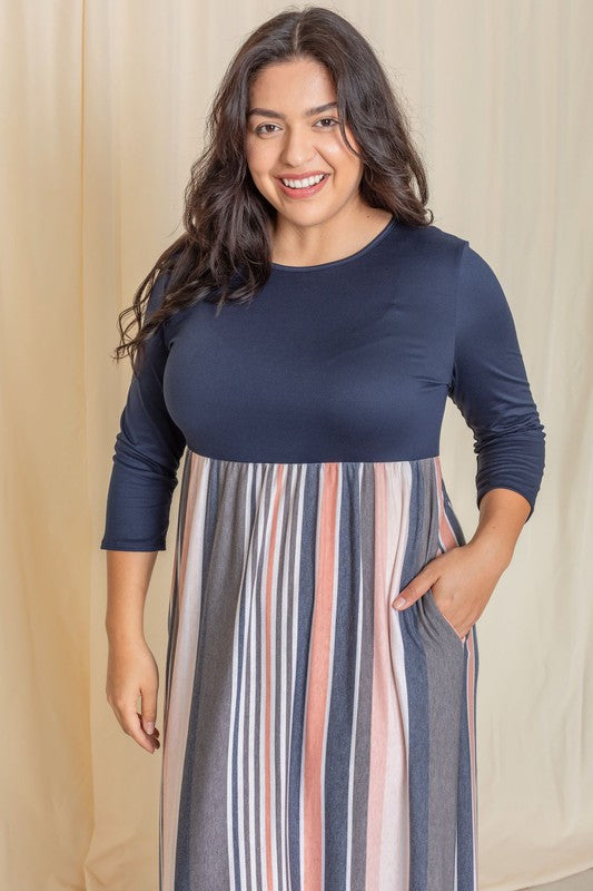 Plus Stripe Quarter Sleeve Maxi Dress See size chart under “more details” The Fashion Celestial