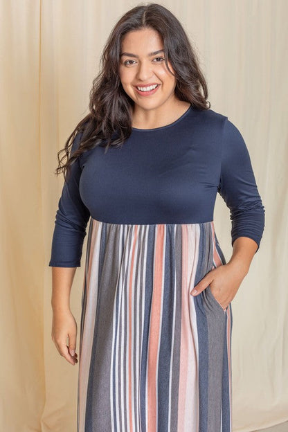 Plus Stripe Quarter Sleeve Maxi Dress See size chart under “more details” The Fashion Celestial