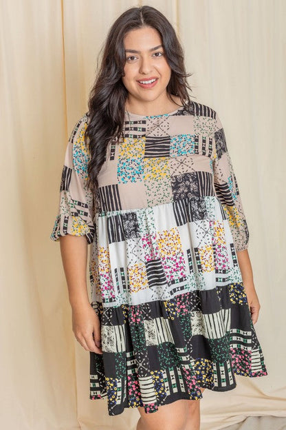 Plus Ditsy Floral Patch Work Dress See size chart under “more details” The Fashion Celestial