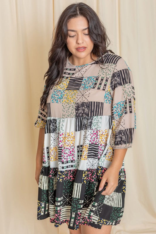 Plus Ditsy Floral Patch Work Dress See size chart under “more details” The Fashion Celestial