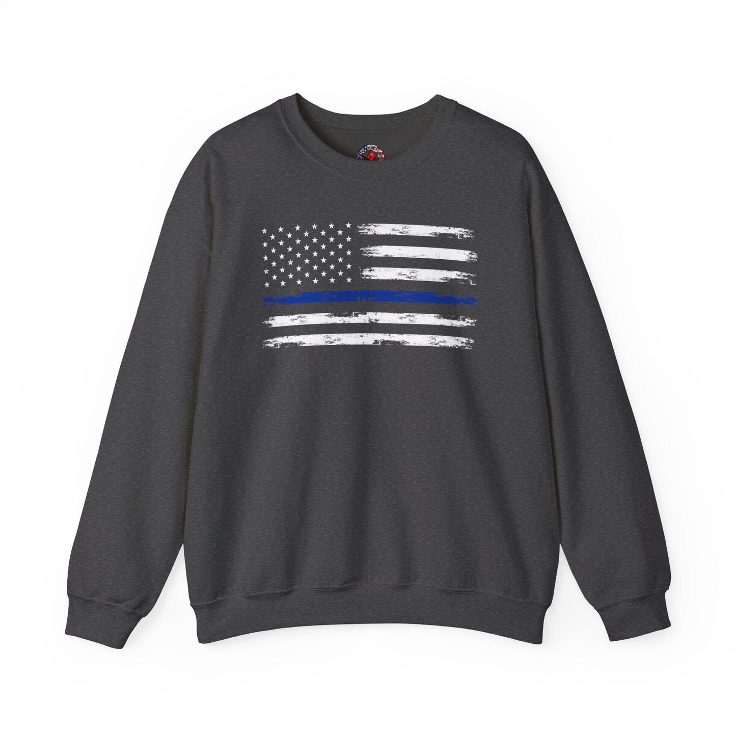 Thin Blue Line American Flag Crewneck Sweatshirt The Devil's Pickle